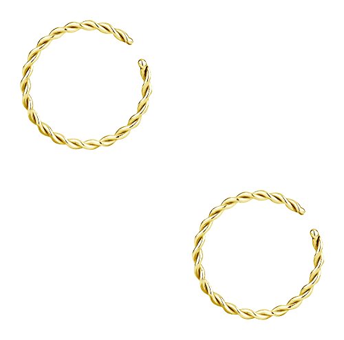 Forbidden Body Jewelry Nose Rings Set Surgical Steel Braided Hoops for Pierced and Fake Nose and Cartilage Piercings 14G-20G - style: 18g 8mm Gold Tone (2Pcs)