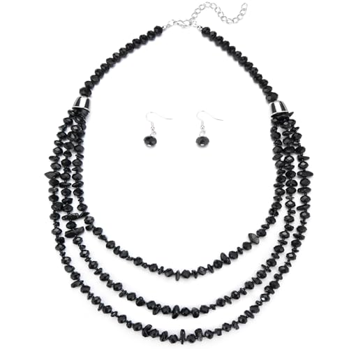 Errally Layered Beaded Statement Necklace Multi Strand Crystal Beads Collar Necklace and Earring Sets for Women Fashion Costume Jewelry Set Gifts for Her - color: 15-Black