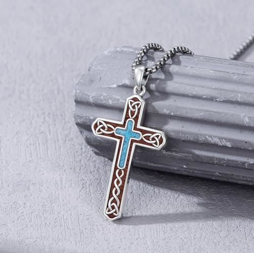 Turquoise Necklaces 925 Sterling Silver Western Necklace Boho Jewelry for Men Women Her Birthday Valentines Day Gifts - style: 9-Wood Grain Cross Necklace