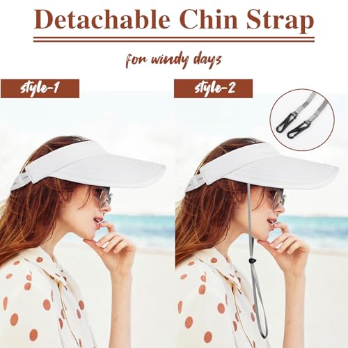 Sun Hats for Women - Wide Brim Sun Visor Hat for Women, UPF50+ Lightweight Foldable Ponytail Sports Cap - color: White