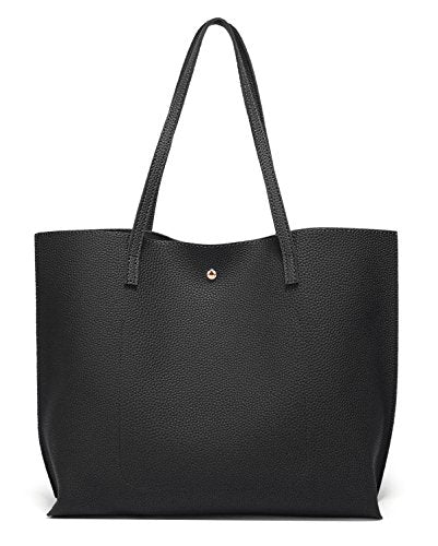 Dreubea Women's Soft Faux Leather Tote Shoulder Bag from, Big Capacity Tassel Handbag - color: Black