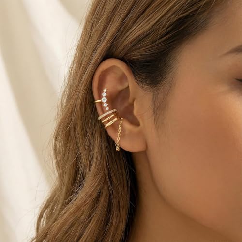 Ear Cuffs Non Piercing 14K Gold Plated Ear Cuff Earrings for Women Trendy Clip on Cartilage Earring Stacks Non Pierced Adjustable Fake Earrings Set Jewelry - color: A7:Gold Ear Cuffs