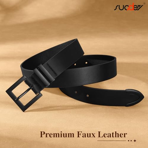 SUOSDEY Plus Size Women's Leather Belts for Jeans Pants Dress Fashion Women Waist Belt with Gold Buckle - color: B-black, size: Fit waist size 32''-37''