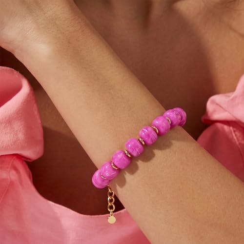 Chunky Beaded Bracelets for Women Boho Multicolor Acrylic Resin Beads Bracelet Adjustable Statement Bracelet Summer Beaded Jewelry - color: Beads bracelet-rose red