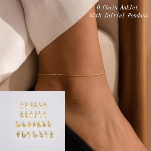 ASCOMY Ankle Bracelets for Women 14K Gold Plated Initial Anklets for Women Dainty Gold Anklets A-Z Initial Ankle Bracelets Cute Initial Pendant Anklets Summer Beach Foot Chain Jewelry Gifts