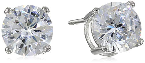Amazon Essentials Plated Sterling Silver Cubic Zirconia Stud Earrings (Round & Princess) - color: White/Platinum, size: 8 mm, style: Round Cut