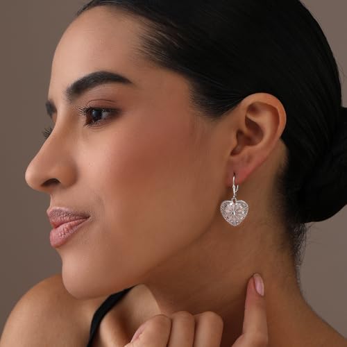 LeCalla 925 Sterling Silver Filigree Dangle Earrings for Women | Gold, Rose Gold & Rhodium Plated Diamond-Cut Filigree Drop Earrings | Lightweight Earrings Jewelry Gift - color: Heart Filigree
