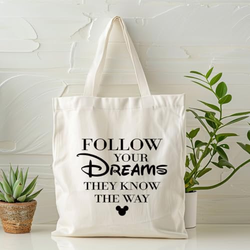 Canvas Tote Bag Aesthetic for Women,Reusable Canvas Cute Shoulder Bag for Grocery, Shopping, Beach & Daily Use - color: Follow Your Dreams