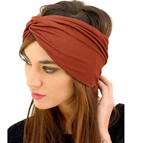 Jesries 10 PCS Women Headbands African Wide Hair Wrap Extra Turban Head Bands for Lady Large Sport Workout Stretch Non-slip Big Hair Bands - color: Khaki