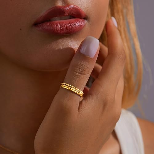 Gokeey Gold Rings for Women Non Tarnish, Dainty 14K Gold Plated Stackable Thin Thumb Ring Set Trendy Pinky Wedding Bands Engagement Rings for Women Size 4 5 6 7 8 9 10 11 - color: Gold, size: 11
