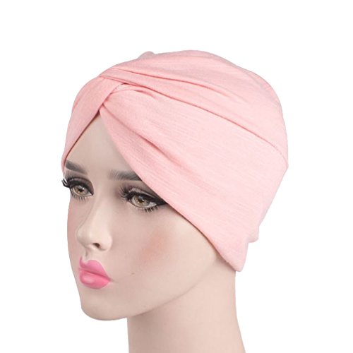 DECOU Solid Color Clean Plain Twist Pleasted Hair Turban Cap - color: Water Melon Color