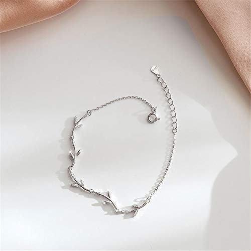 Dtja Crystal Leaf Bracelet for Women Sterling Silver Danity Charm Link Bracelets Anklets Adjustable Chain Simple Elegant Jewelry Birthday Christmas for Daughter Niece