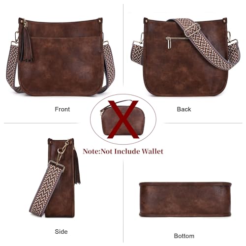 HKCLUF Crossbody Bag Purse for Women 2PCS/Set Leather Hobo Handbag Wallet Set With 2Adjustable Guitar Strap Shoulder Bag | Purse - color: 01 Light Coffee