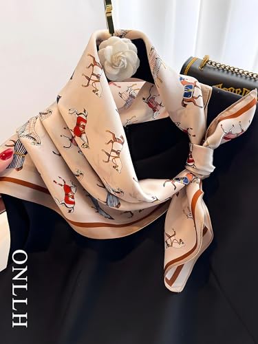 100% Mulberry Silk Scarf for Women Hair Lightweight Square Neckerchief Wrap For Head Scarves 21" - color: 19-horse (Cream Coloured) /21"*21"