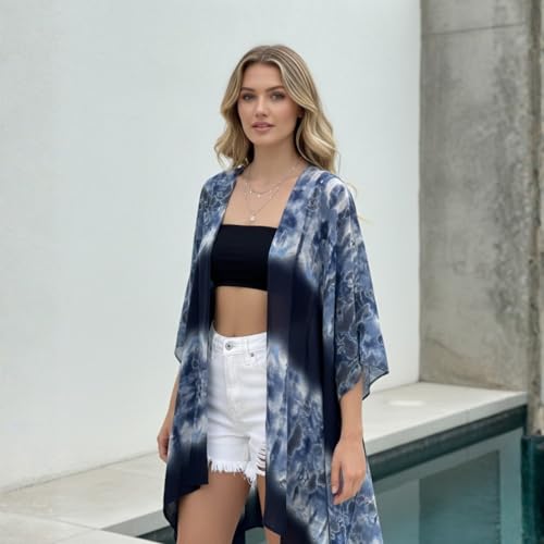 Kimonos for Women Casual Swimsuit Coverup Lightweight Boho Kimono Cardigans for Summer - color: Rz-navy Tie Dye