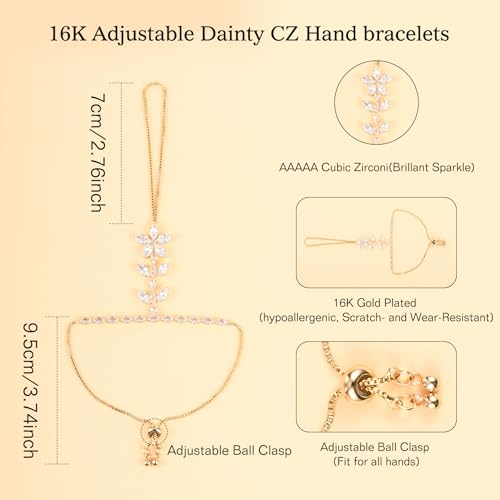 Adjustable Hand Chain Bracelet Women, 16K Gold Plated Finger Bracelet, Secure Ball Clasp Elegant Slave Hand Jewelry, Y2K Aesthetic Accessories for Summer Festival Prom Beach Vacation Daily Wear - color: style1-16K silver-plated
