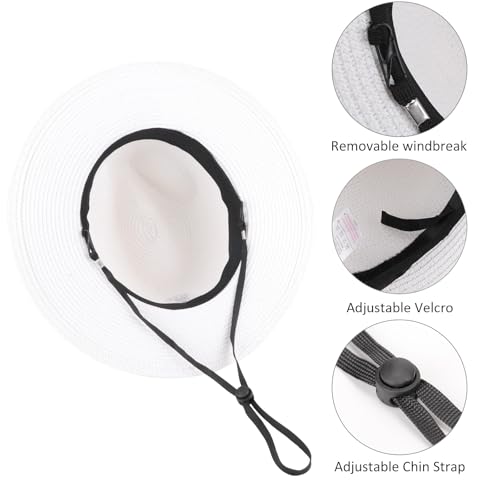 DRESHOW Women Straw Panama Hat Travel Fedora Beach Sun Hat Summer Wide Brim Straw Roll up Hats UPF 50+ - color: Fedora White