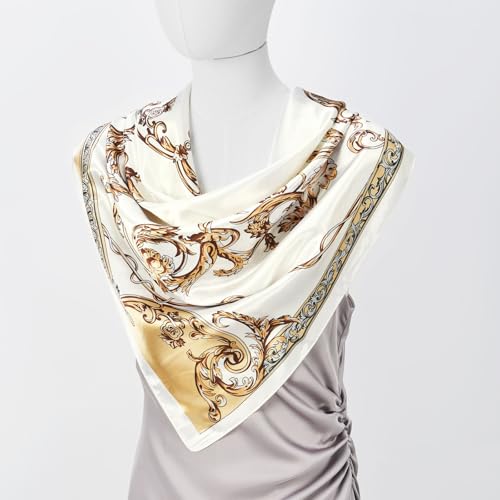 QIUTIMIY 35"x35" Like Silk Head Scarf for Women Satin Feel Large Square Scarf for Hair Wrapping and Sleeping Fashion Bandana - color: (90cm)square Scarf 20