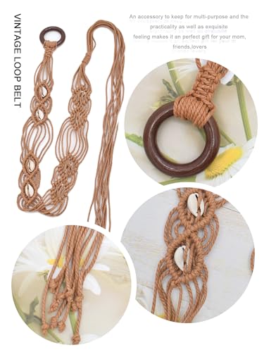 TeeYee Women's Waist Belt Adjustable Boho Style Handwoven Bohemia Tassel Rope Tie with Wooden Beads Braided Chain for Dress - color: 269tan