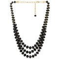 COOLSTEELANDBEYOND Crystal Beads Statement Necklace, Three-strand Layered Necklace, Waterfall - color: D-Color: Black & Gold