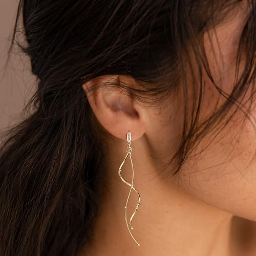 Robaice Gold Long Prom Earrings for Women, 14K Gold Plated Pearl Dangle Drop and Chain Tassel Threader Earrings Dangling，Rhinestone Zirconia Hypoallergenic Bride Party Prom Gold jewelry，Women Gifts - style: C-dangle twist drop