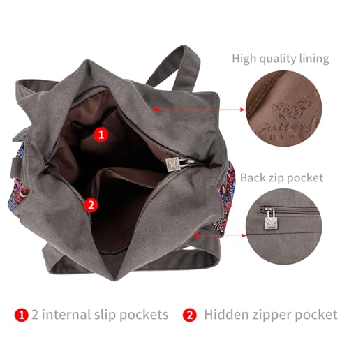 Black Butterfly Boho Canvas Tote Bag for Women, Large Printed 2-in-1 Shoulder & Crossbody Casual Purse for Daily Commute - color: Dark Gray
