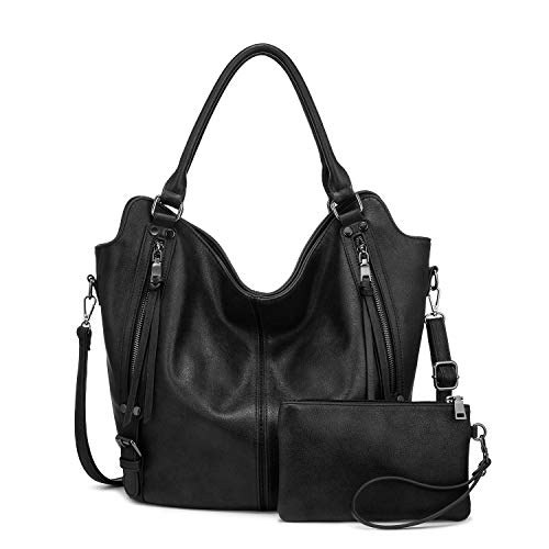 Tote Bag for Women PU Leather Shoulder Bags Fashion Hobo Bags Large Purse and Handbags with Adjustable Shoulder Strap - color: Black