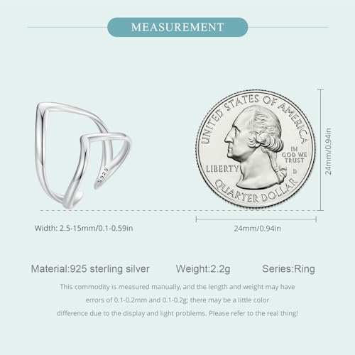 MUNDELL 925 Sterling Silver Simple Multi-layer Leaf Adjustable Ring Green Lucky Leaves Statement Ring for Women Promise Ring Fine Jewelry - color: White
