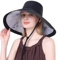 Wide Brim Sun Hat for Women Reversible Beach Hats Metal Wired Edge Gardening Hats, UPF 50+ Bucket Summer Hat - color: Black Floral
