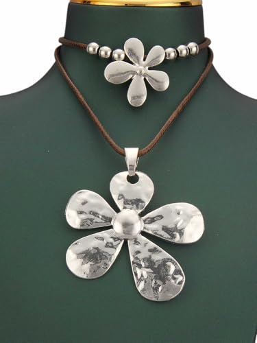 Boho Necklace for Women Adjustable Silicone Rope with Gold Beaded Pendant Chunky Handmade Vintage Jewelry - style: Flower Necklace