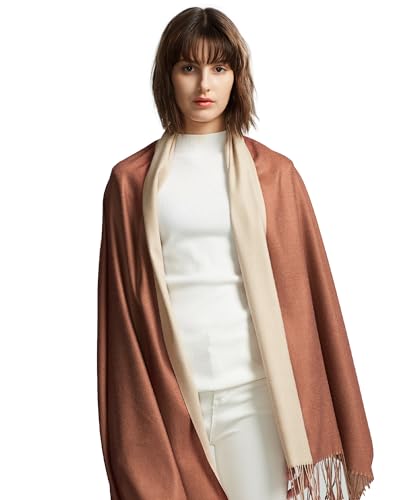 maamgic Women's Winter Scarf Soft Warm Scarf for Women Cozy Shawl Wraps for Women Lightweight Pashmina Style Wrap - color: Rusty Brown and Cream