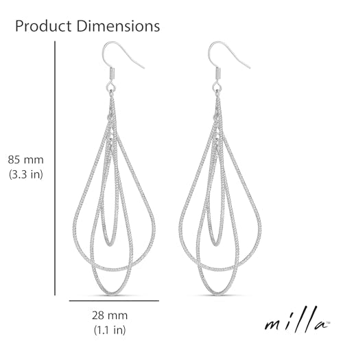 MILLA Teardrop Earrings - Designer Silver Statement Earrings or Gold Dangle Earrings for Women Trendy Upscale Dangly Earrings - color: Triple Teardrop / Silver Plated
