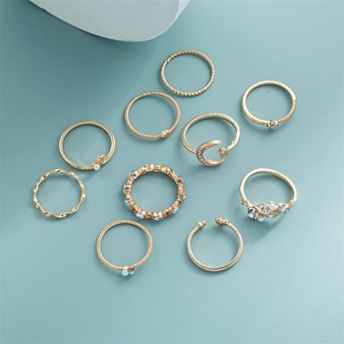 FUTIMELY Boho Retro Stackable Rings Sets for Women Knuckle Joint Finger Knuckle Nail Ring Sets Moon Stars Stack Preppy Statement Rings Cute Trendy Stuff Jewelry - style: G-7