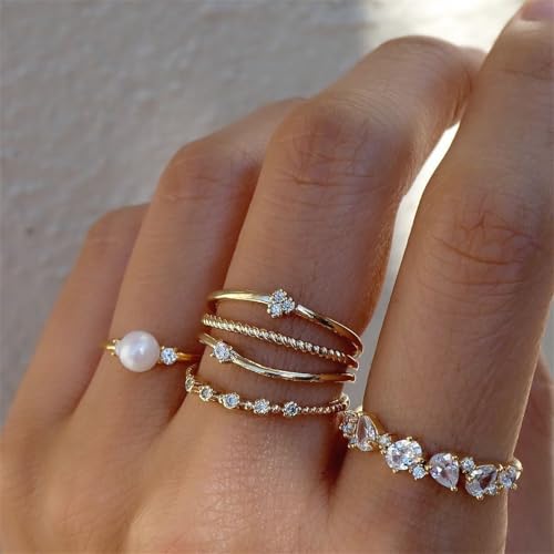 Knuckle Rings Set for Women,Simple Dainty Stackable Finger Ring Pack Minimalist Cute Butterfly Moon Heart Rings Boho Statement Jewelry Size Mixed - style: Style-E