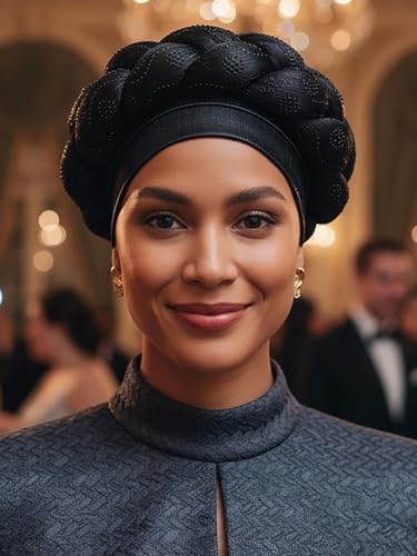 Woeoe African Headwrap Gold Braided Turbans for Women - color: Black