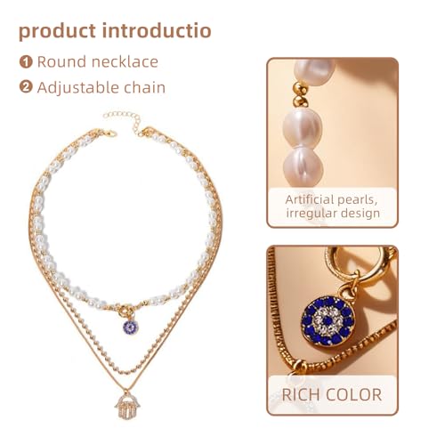 Gold Necklace Stack, Gold Plated and Silver Chunky Layered Necklaces for Women Exquisite Vintage Stackable Coins Medal Star Diamond Pearl Pendant Women's Jewelry (Gold/Silver) - color: Gold