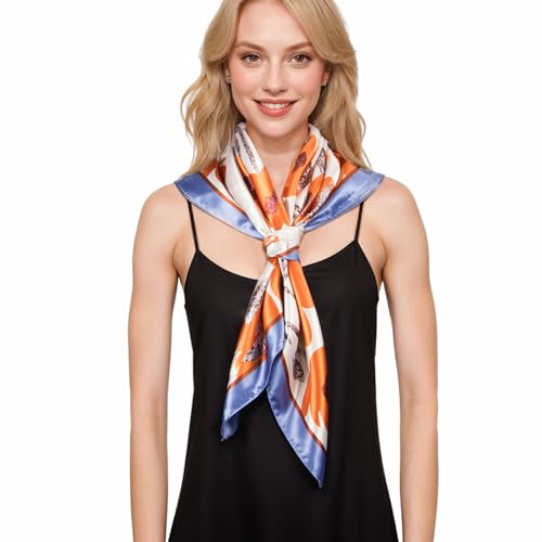 RIIQIICHY Head Scarf for Women Like Silk Scarf Hair Scarf Printed Square Scarf Bandanas for Women 35 Inches - color: Cream/Blue/Orange/Brown