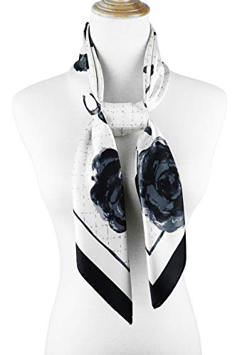 vabovin Satin Head Scarf for Women Silk Like Hair Scarf, 35 x 35 in | Silk Feel Fabric, Hair Wrap for Sleeping, Headscarf and Neck Scarf, Square Bandana Style, Fashion Accessory - color: 003 White Floral
