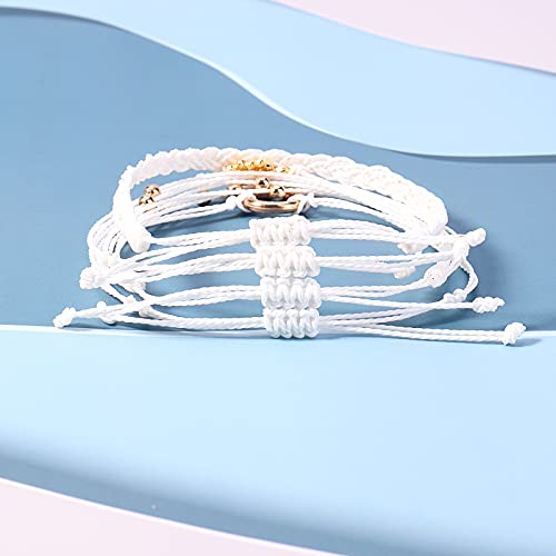 FANCY SHINY Easter Gifts Basket Stuffers Sunflower String Bracelet Boho Braided Rope Wrap Bracelets Cute Summer Beach Surfer Jewelry for Women - color: White