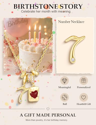 Freekiss Gold Pendant Necklace for Women, Dainty Diamond Necklaces for Women Simple 14K Gold Plated Paperclip Choker Necklaces Cute Minimalist Open Oval Necklaces Gold Jewelry for Women Gifts - color: Gold, style: Number 7 - Agate Red Square