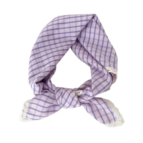 Soft Cotton Like Lace Bandana Headband, Head Wrap, Protective Coverage, Hair Neck Scarf for Women 24 x 24 inch - color: Cas015 - Plaid Pu