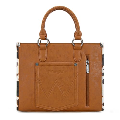 Montana West Wrangler Animal Print Tote Bag for Women Western Purse Boho Top Handle Satchel Handbag - color: Cow Brown