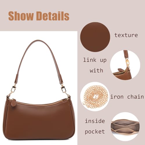 Shoulder Bag for women Crossbody Bags Retro Classic Small Hobo Purse Clutch Tote Handbags with Zipper Closure - color: Brown