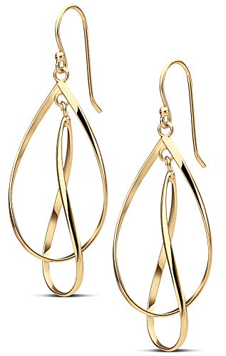 MILLA Teardrop Earrings - Designer Silver Statement Earrings or Gold Dangle Earrings for Women Trendy Upscale Dangly Earrings - color: Double Teardrop / 14K Gold Plated