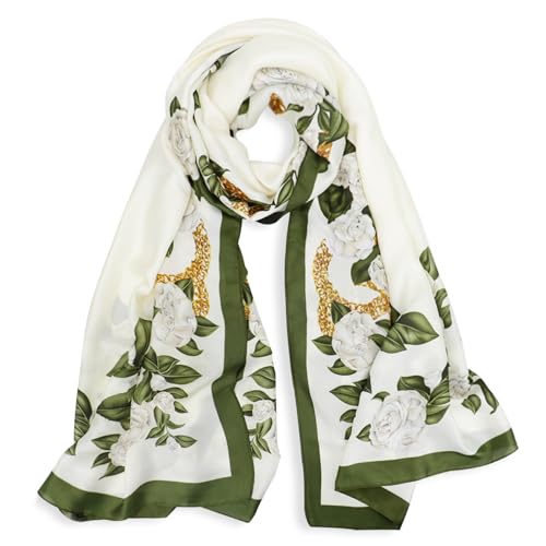 vimate 100% Large Silk Feeling Scarf-Women's Fashion Long Mulberry Silk Satin Neck Scarf Sunscreen Shawl Wrap Headscarf - color: Style 19