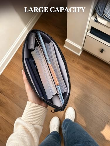 SMARTAKE 10-Pack Bank Deposit Money Bags with Zipper, Leather Bags Wallet Pouches with Label, Makeup Bags, for Cash, Coins, Cosmetics, Invoice, Bills, Tools, 11.5 x 6.2 Inches (Blue+Black) - color: Blue & Black