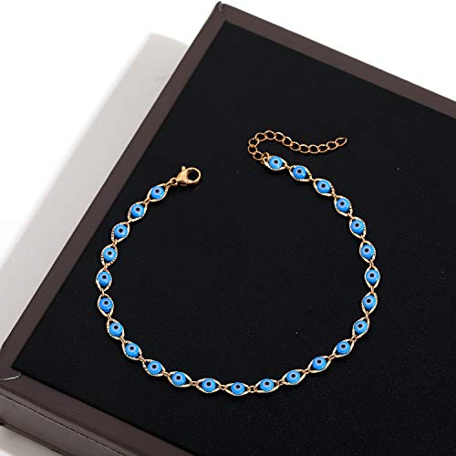 SLOONG Evil Eye Beaded Anklet Bracelets for Women, 14K Gold Plated Ankle Bracelet Jewelry Beach Beads Anklet Set Ankle Bracelets for Women - color: Blue