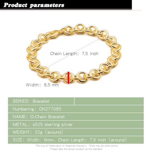 Dankadi 925 Sterling Silver Classic Round Cable Wire Link Bracelet Women Cuban Curb Oval Belcher Link Chain 5.9 to 9 in For Men 24k Gold Plated Cuff Jewelry Gift - color: 8.5MM Gold, size: 5.9 inch