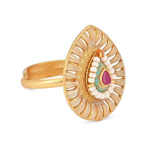 I Jewels Antique Gold Plated Indian Wedding Bollywood Ethnic Floral Shaped design Adjustable Finger Ring For Women & - style: Style 5