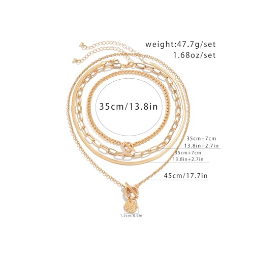 Gold Stack Necklace Chunky Necklaces for Women Trendy Coin Pendant Long Necklaces Western Jewelry for Women Cowgirl Cowboy Chic Country Outfit Boho Accessories Birthday Jewelry Gifts - color: F Gold Paperclip Chain Necklaces